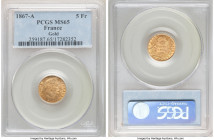 Napoleon III gold 5 Francs 1867-A MS65 PCGS, Paris mint, KM803.1. AGW 0.0467 oz. 

HID09801242017

© 2020 Heritage Auctions | All Rights Reserved