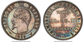 Napoleon III Pair of Certified Assorted Issues PCGS, 1) silver Essai 5 Centimes 1853 - SP52, Maz-1752a 2) silver "Lille Chamber of Commerce" Jeton ND ...