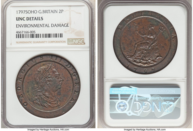 George III Pair of Certified "Cartwheel" 2 Pence 1797-SOHO NGC, Soho mint, KM619...
