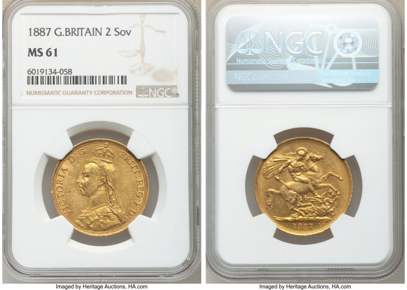 Victoria gold 2 Pounds 1887 MS61 NGC, KM768, S-3865. AGW 0.4710 oz. 

HID09801...
