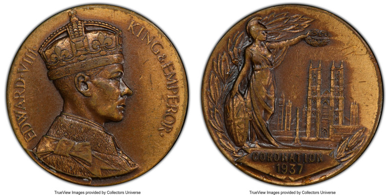 Edward VIII brass Matte Specimen "Coronation" Medal 1937-Dated SP61 PCGS, Giorda...