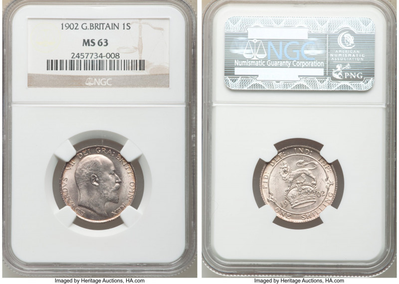 3-Piece Lot of Certified Shillings NGC, 1) Edward VII Shilling 1902 - MS63, KM80...