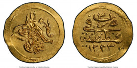 Ottoman Empire. Mahmud II gold 1/4 Zeri Mahbub AH 1223 Year 3 (1810) UNC Details (Scrape) PCGS, Constantinople mint (in Turkey), KM605. 0.80gm.

HID...