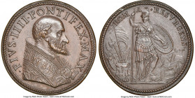 Papal States. Pius IV bronze Medal ND (1556)-Dated MS64 Brown NGC, Mazio-84. PIVS IIII PONTIFEX MAX his bust right / ROM A RESVREGNS Roma in helmet an...