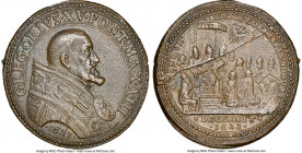 Papal States. Gregory XV bronze "Receiving Pilgrims" Medal Anno III (1623)-Dated MS63 Brown NGC, Mazio-181. GREGORIVS XV PONT MAX A III his bust right...