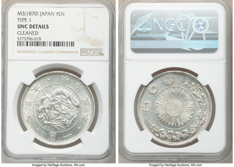 Meiji Yen Year 3 (1870) UNC Details (Cleaned) NGC, KM-Y5.1. Type 1 variety. 

...