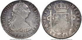 Charles IV 8 Reales 1790 Mo-FM AU55 NGC, Mexico City mint, KM108. Charles III bust. Reverse weakly struck yet exhibiting reflective fields. 

HID098...