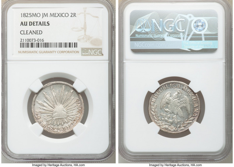 Republic 2 Reales 1825 Mo-JM AU Details (Cleaned) NGC, Mexico City mint, KM374.1...