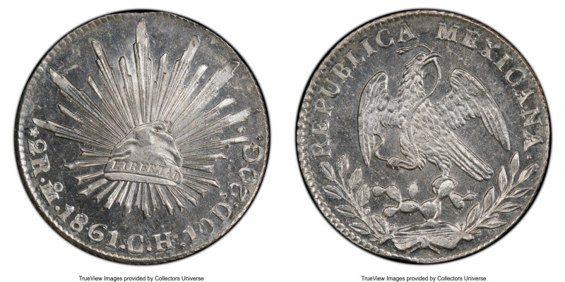 Republic 2 Reales 1861 Mo-CH MS65+ PL PCGS, Mexico City mint, KM374.10. Boldly s...