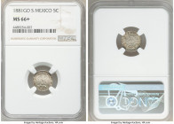 Republic 5 Centavos 1881 Go-S MS66+ NGC, Guanajuato mint, KM398.5. Multi-colored toning concealing most of the luster. 

HID09801242017

© 2020 He...