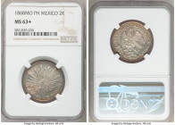 Republic 2 Reales 1868 Mo-PH MS63+ NGC, Mexico City mint, KM374.10. Shimmering luster draped in lilac-argent and tangerine toning.

HID09801242017
...