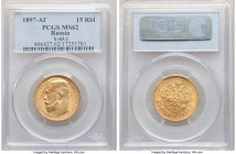 Nicholas II gold 15 Roubles 1897-AГ MS62 PCGS, St. Petersburg mint, KM-Y65.1. AGW 0.3734 oz. 

HID09801242017

© 2020 Heritage Auctions | All Righ...