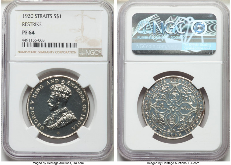 British Colony. George V Proof Restrike Dollar 1920 PR64 NGC, KM33. Metallic ref...