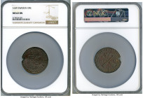 Christina Öre 1639 MS62 Brown NGC, Sater mint, KM161. Certified 1 of 1 and none higher. Edge defect. Encased in oversized NGC holder. 

HID098012420...