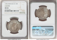 Lucerne. Canton 40 Kreuzer 1796 MS66 NGC, KM91. Mint fresh surface draped in amethyst and gray tone. 

HID09801242017

© 2020 Heritage Auctions | ...