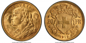 Confederation gold 20 Francs 1910-B MS65 PCGS, Bern mint KM35.1. AGW 0.1867 oz. 

HID09801242017

© 2020 Heritage Auctions | All Rights Reserved