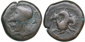 Sicily, Syracuse Æ Litra. Time of Dionysios I, 405-367 BC
8.04 g. 20mm. VG/F Head of Athena to left/ Hippocamp swimming to left