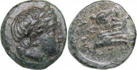 Lesbos, Mytilene - AE unit (circa 400-350 BC)
0.67 g. 10mm. VF/F Laureate head of Apollo right / MY, Head and neck of bull right, head slightly facin...