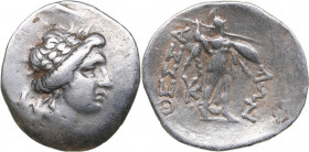Thessaly, Thessalian League - AR Drachm (Mid-late 2nd century BC)
4.07 g. 22mm. F/VF Laureate head of Apollo right; monogram to left / ΘΕΣΣΑ-ΛΩΝ, Ath...