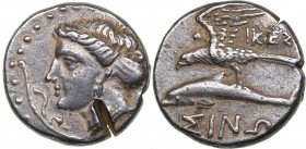 Paphlagonia, Sinope AR Drachm (circa 330-300 BC)
5.96 g. 18mm. VF+/VF+ Ikesio-, magistrate. Head of nymph Sinope left, hair elaborately arranged and ...
