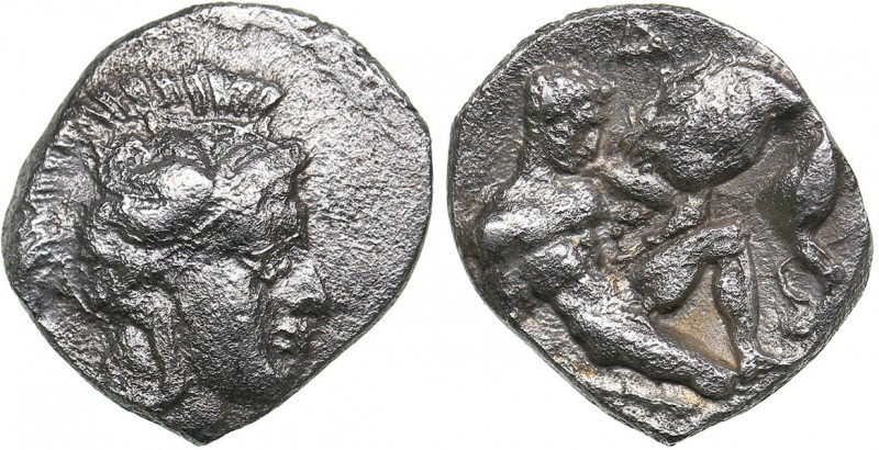Calabria - Tarentum - AR Diobol (circa 325-280 BC)
0.97 g. 11mm. VF/VF Head of ...