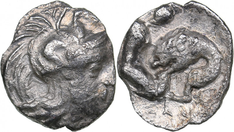 Calabria - Tarentum - AR Diobol (circa 325-280 BC)
0.75 g. 12mm. VF/VF Head of ...