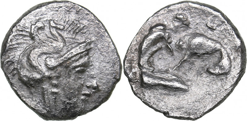 Calabria - Tarentum - AR Diobol (circa 325-280 BC)
0.66 g. 11mm. VF/VF Head of ...