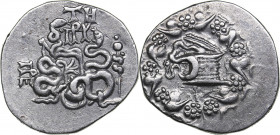 Mysia - Pergamon AR Cistophoric Tetradrachm (circa 166-67 BC)
12.16 g. 28mm. XF/XF Traces of mint luster. Basket (cista mystica) from which snake coi...