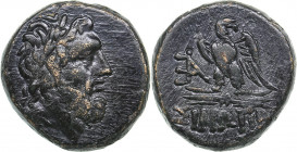 Paphlagonia, Sinope Æ (circa 85-65 BC)
7.61 g. 19mm. VF/VF Laureate head of Zeus right / ΣINOΠHΣ, Eagle standing left, head right, on thunderbolt; mo...