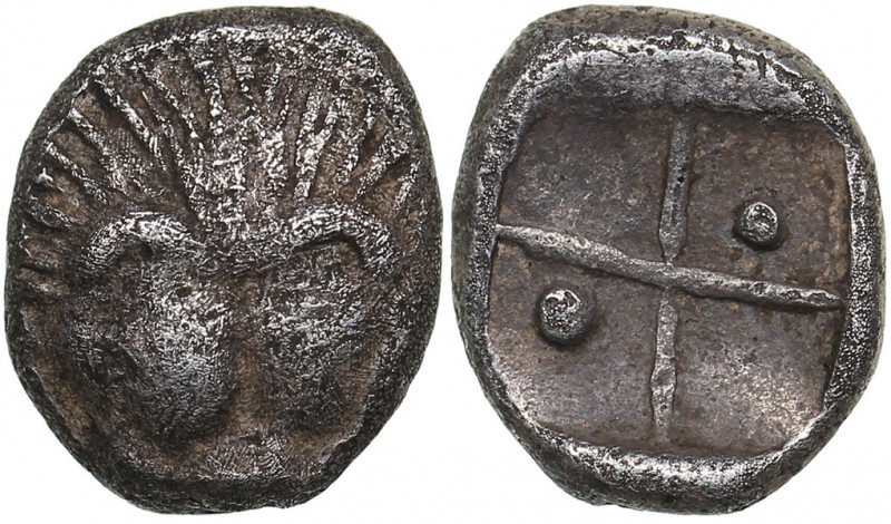 Bosporus Kingdom, Pantikapaion AR hemiobol (Circa 470-460 BC)
0.31 g. 7mm. XF/X...
