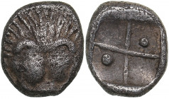Bosporus Kingdom, Pantikapaion AR hemiobol (Circa 470-460 BC)
0.31 g. 7mm. XF/XF Lion head facing / Quadripartite incuse square, pellet in two segmen...