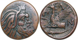 Bosporus Kingdom, Pantikapaion Æ tetrachalcon (Circa 345-310 BC)
6.50 g. 21mm. VF+/VF+ Bearded head of Pan to right / Forepart of griffin to left, Π-...
