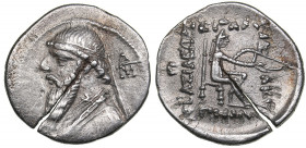 Parthian Kingdom AR Drachm - Mithradates II (121-91 BC)
3.91 g. 22mm. AU/AU Mint luster. Bust left./ Archer seated right. Sellwood 26.12