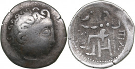 Celtic - Lower Danube - AR Drachm (2nd to 1st century BC)
2.72 g. 17mm. VF-/VF Imitation of Alexander III drachm. Head of Herakles right./ Zeus seate...
