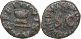 Roman Empire - Rome Æ Quadrans - Augustus (27 BC-14 AD)
3.08 g. 16mm. F/F C RVBELLIVS BLANDVS around S•C/ III VIR A A A F F.