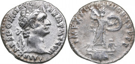 Roman Empire Denar 90 AD - Domitianus (81-96 AD)
2.95 g. 19mm. VF+/VF IMP CAES DOMIT AVG GERM P M TR P VIIII/ IMP XXI COS XV CENS P P P. RIC 148; C. ...