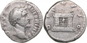 Roman Empire Denar 161 AD - Antoninus Pius (138-161 AD)
3.21 g. 17mm. F/VF Under Marcus Aurelius. DIVVS - ANTONINVS/ DI - VO P - IO. RIC 441; C. 154;...
