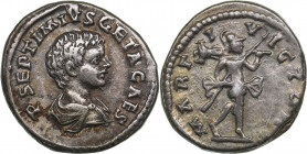 Roman Empire AR Denarius - Geta, as Caesar (200-202 AD)
3.69 g. 18mm. VF+/VF P SEPTIMMIVS GERA CAES/ MARTI VICTORI.