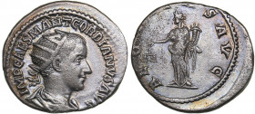 Roman Empire Antoninianus - Gordian III (238-244 AD)
4.48 g. 22mm. AU/VF Mint luster! IMP CAES M ANT GORDIANVS AVG/ AEQVITAS AVG RIC 177