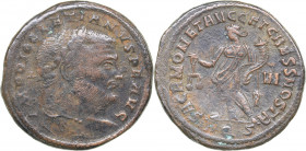 Roman Empire Æ Follis - Diocletian (284-305 AD)
9.60 g. 28mm. VF/VF+ IMP DIOCLETIANVS P F AVG/ SACR MONET AVGG ET CAESS NOSTR
