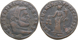 Roman Empire Æ follis - Constantine I 293-305 AD
8.81 g. 26mm. F-/F- CONSTANTIVS NOB CAES/ SACRA MON VRB AVGG ET CAESS NN