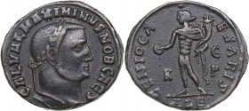 Roman Empire Æ Follis - Maximian II 305-313 AD
6.43 g. 23mm. VF/VF GAL VAL MAXIMINVS NOB CAES/ K-E P. GENIO CAESARIS