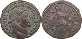 Roman Empire Æ Follis - Maximian II 305-313 AD
5.81 g. 24mm. VF/VF GAL VAL MAXIMINVS NOB CAES/ VIRTVS EXERCITVS