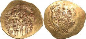 Byzantine AV Hyperpyron Nomisma - Michael VIII Palaiologos (1261-1282 AD)
4.25 g. 25mm. AU/AU Mint luster. Graffity B. Gold. Constantinople. Half-len...