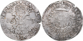 Belgia - Bruxelles Patagon 1673
27.85 g. XF+/XF Vanhoudt 698.BS R1. Rare! Karel II (1665-1700)