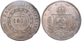 Brasil 1000 reis 1860/50 - NGC MS 62
Mint luster.