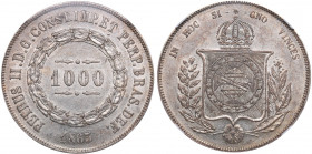 Brasil 1000 reis 1863 - NGC AU 58
Mint luster.