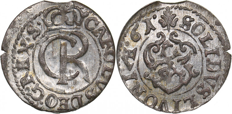 Livonia (Riga) - Sweden Solidus 1661 - Karl XI (1660-1697)
0.53 g. AU/AU Mint l...