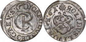 Livonia (Riga) - Sweden Solidus 1661 - Karl XI (1660-1697)
0.53 g. AU/AU Mint luster. Haljak# 1446. SB 20.