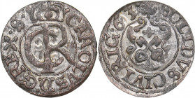 Riga - Sweden Solidus 1663 - Karl XI (1660-1697)
0.52 g. XF/XF Mint luster. Haljak# 1572.